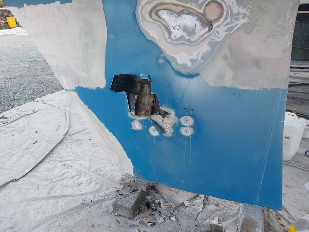 fiberglass boat keel hole repair before