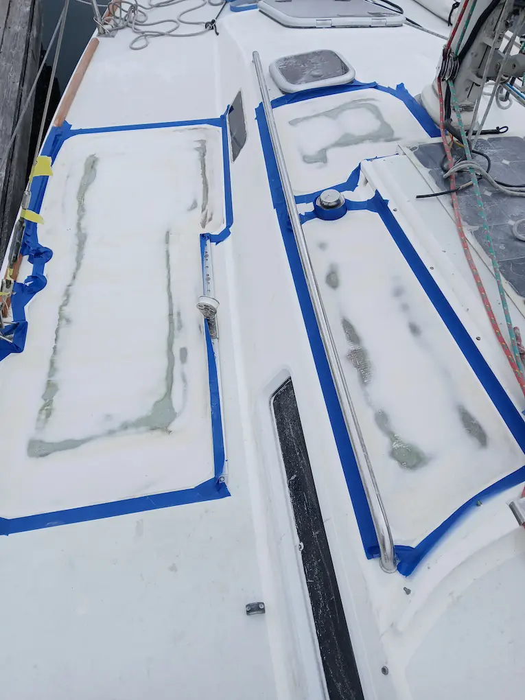 fiberglass sailboat soft deck repair after faired