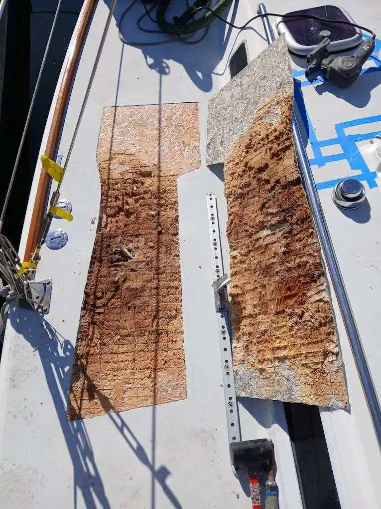fiberglass sailboat soft deck repair before rotten